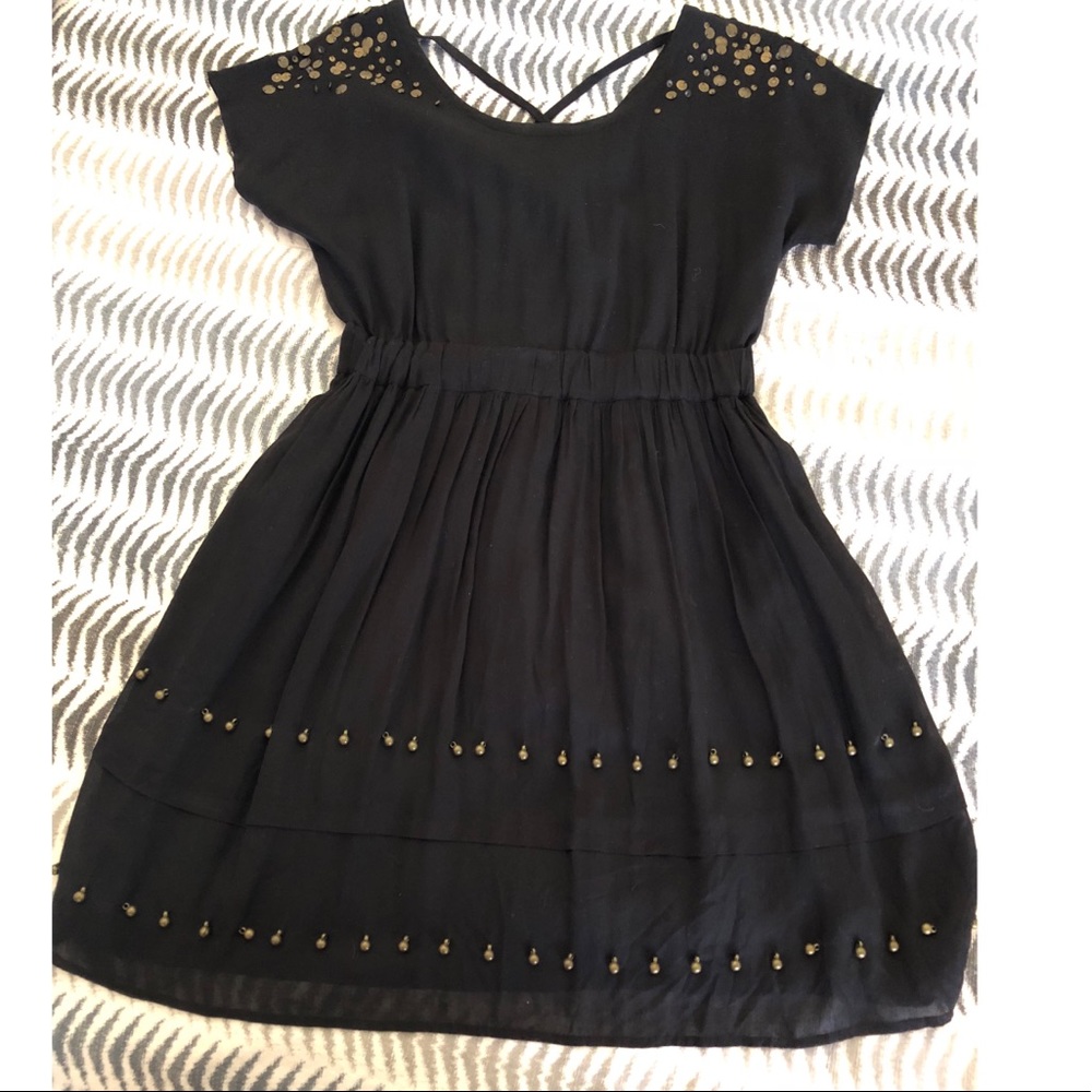 Anthropologie Fei Black Dress w/Bronze Beading